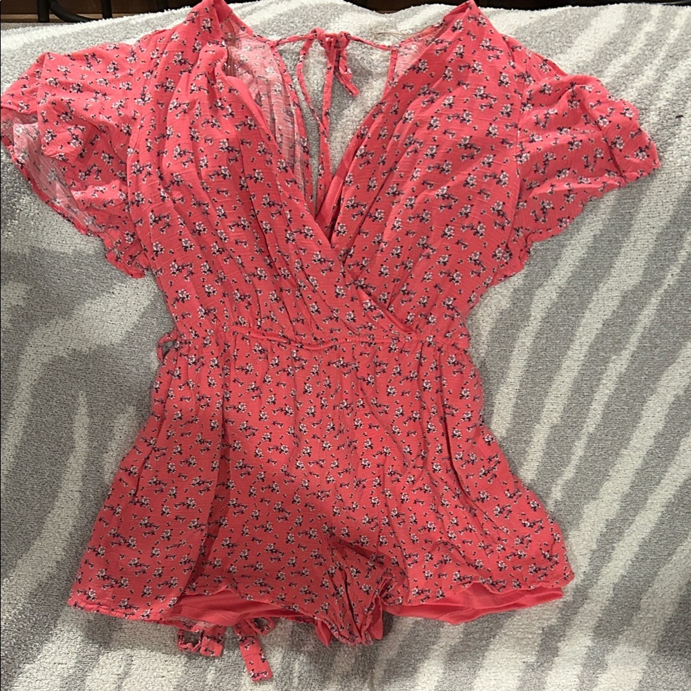 Pink Floral Wrap Romper